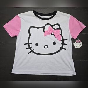 Hello Kitty By Sanrio Girls T-Shirt White Pink Bow Short Sleeve NWT